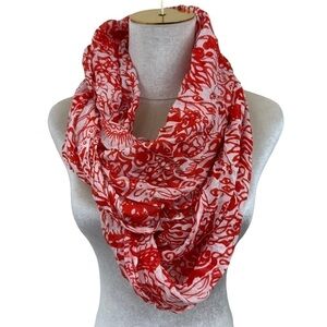 Poppy Orange White Floral Infinity Lightweight Scarf